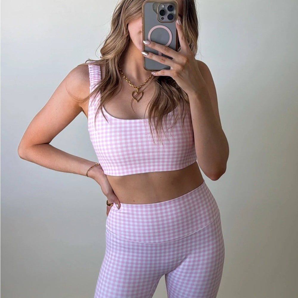 Pink Gingham Bralette and Leggings Set